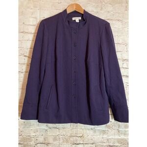 Coldwater Creek Jacket Womens 12 Dark Purple Button Front Mandarin Collar Artsy
